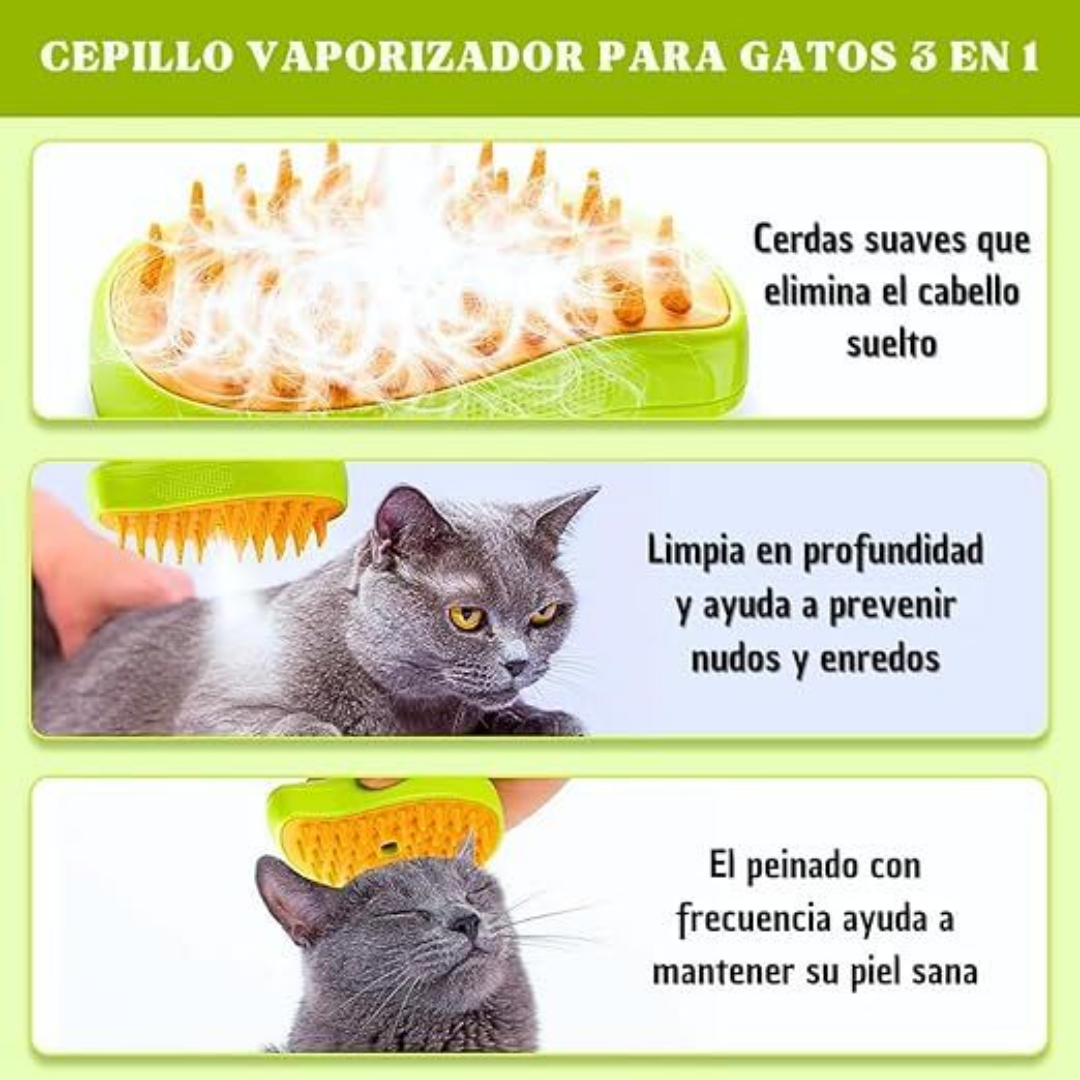 🐾 Cepillo de vapor 3 en 1 para Mascotas